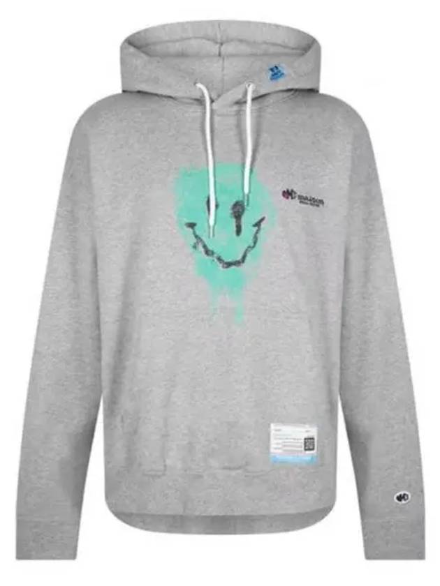 A11HD711 Gray Smiley Face Print Hoodie - MIHARA YASUHIRO - BALAAN 1