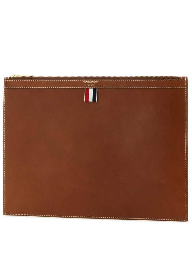 Vacchetta Leather Medium Document Clutch Bag Brown - THOM BROWNE - BALAAN 3