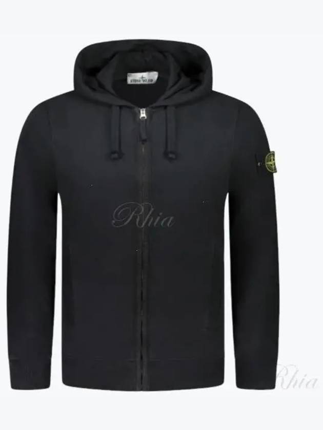 Logo Cotton Zip-Up Hoodie Black - STONE ISLAND - BALAAN 2