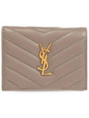 Casandra Matelasse Quilted Lambskin Flap Card Wallet Grey - SAINT LAURENT - BALAAN 2