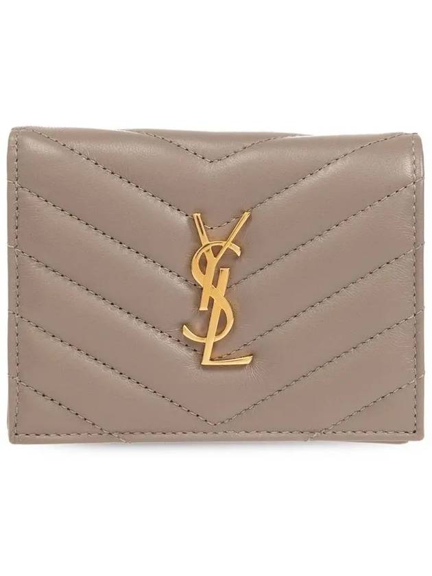 Casandra Matelasse Quilted Lambskin Flap Card Wallet Grey - SAINT LAURENT - BALAAN 2