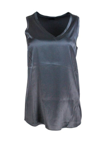 Silk Satin V-neck Sleeveless Gray - BRUNELLO CUCINELLI - BALAAN 1