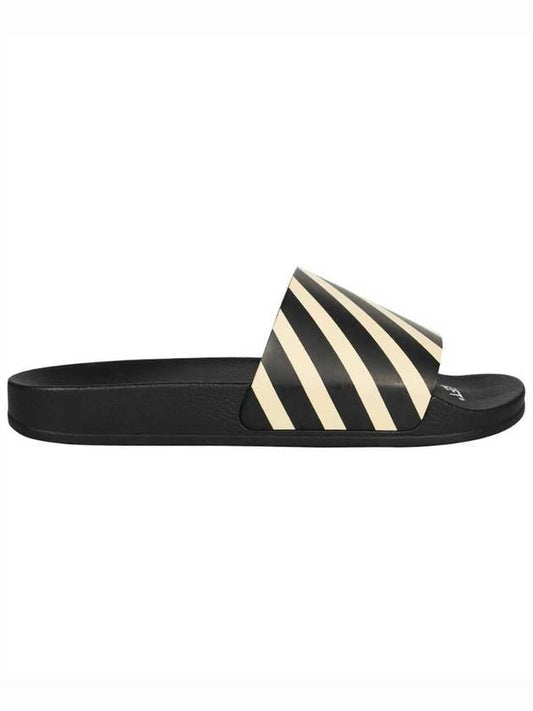 Diag Stripe Print Slider Slippers Black Beige - OFF WHITE - BALAAN 1