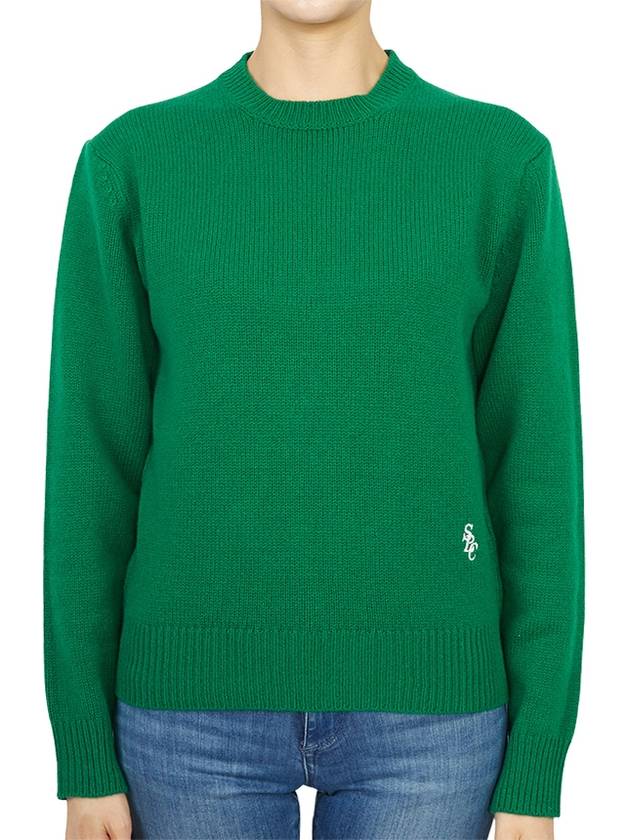 Embroidered Logo Crew Neck Wool Knit Top Green - SPORTY & RICH - BALAAN 2