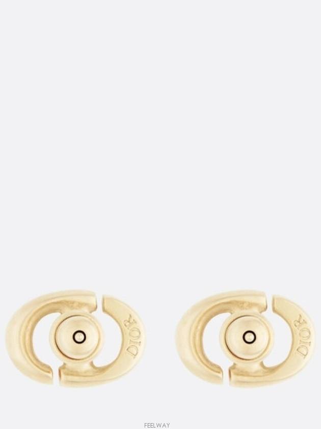 CD Navy Stud Metal Earrings Pink Gold Finish - DIOR - BALAAN 5