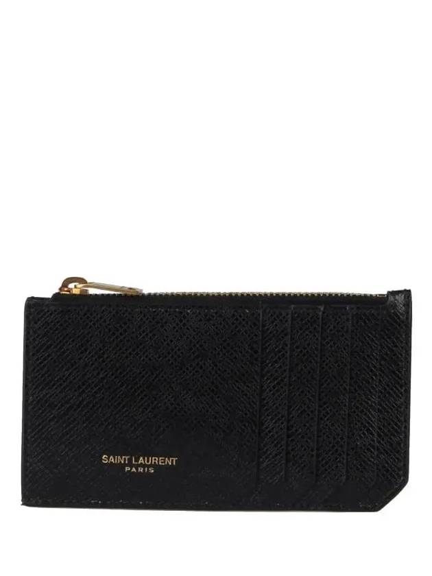 Coated Bark Leather Fragment Zipper Card Wallet Black - SAINT LAURENT - BALAAN 2