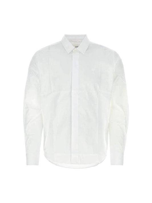 Tonal Heart Logo Long Sleeve Shirt White - AMI - BALAAN 1