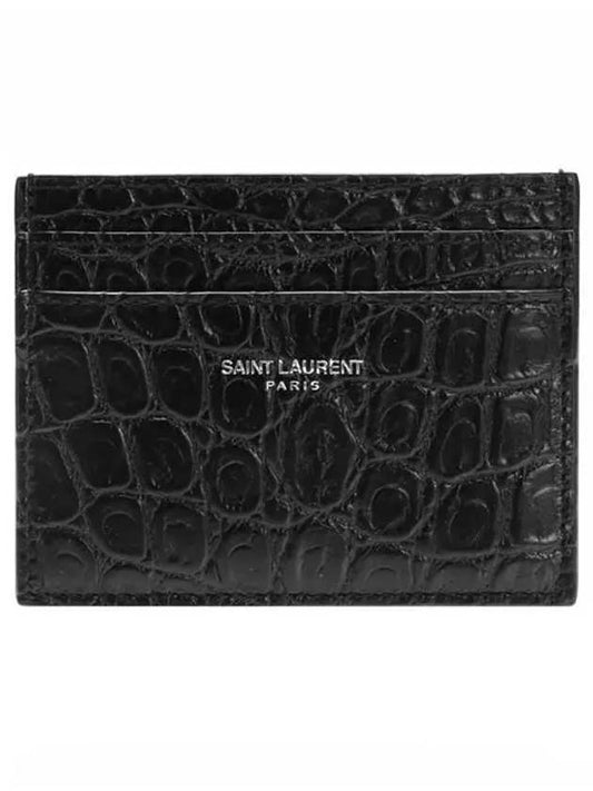 Classic Logo Crocodile Card Wallet Black - SAINT LAURENT - BALAAN.