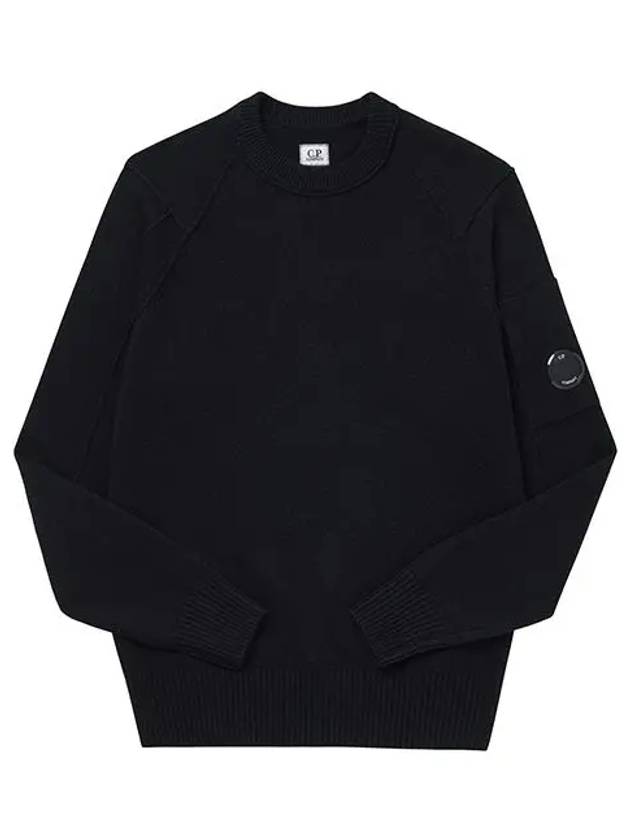 Lens Wappen Classic Crew Neck Wool Knit Top Black - CP COMPANY - BALAAN 3