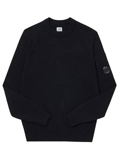 Lens Wappen Classic Crew Neck Wool Knit Top Black - CP COMPANY - BALAAN 2