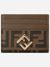 Logo Diamond Leather Card Wallet Brown - FENDI - BALAAN 2