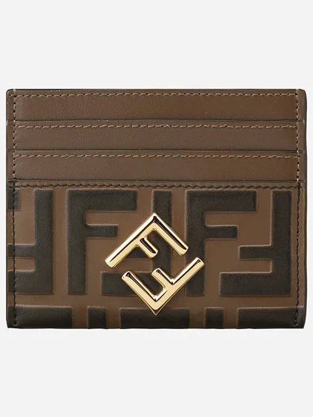 Logo Diamond Leather Card Wallet Brown - FENDI - BALAAN 2