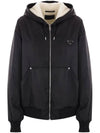 Triangle Logo Re-Nylon Zip Up Hoodie Black - PRADA - BALAAN 2