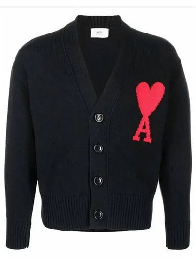 Big Heart Cotton Wool Oversize Cardigan Black - AMI - BALAAN 2