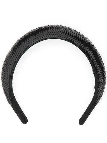 Logo Sequin Hair Band Black - PRADA - 1