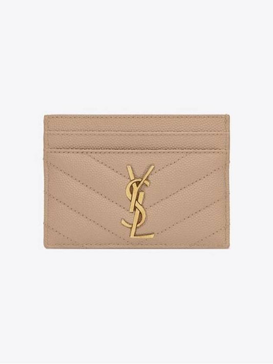 Gold Hardware Matelasse Caviar Leather Card Wallet Dark Beige - SAINT LAURENT - BALAAN 2