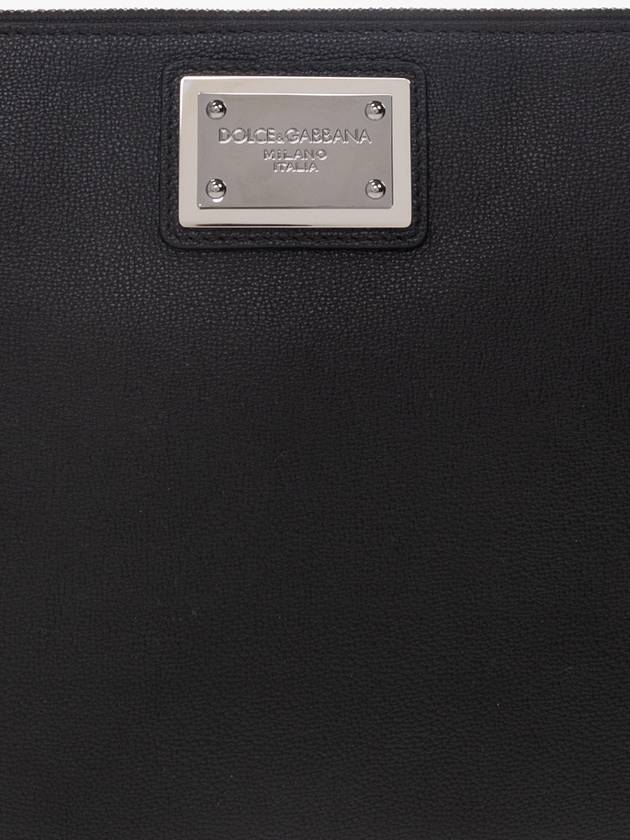 Metal Logo Grain Calfskin Clutch Bag Black - DOLCE&GABBANA - BALAAN 7