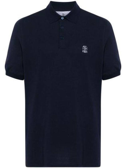 Printed Logo Cotton Polo Shirt Cobalto Grigio - BRUNELLO CUCINELLI - BALAAN 2