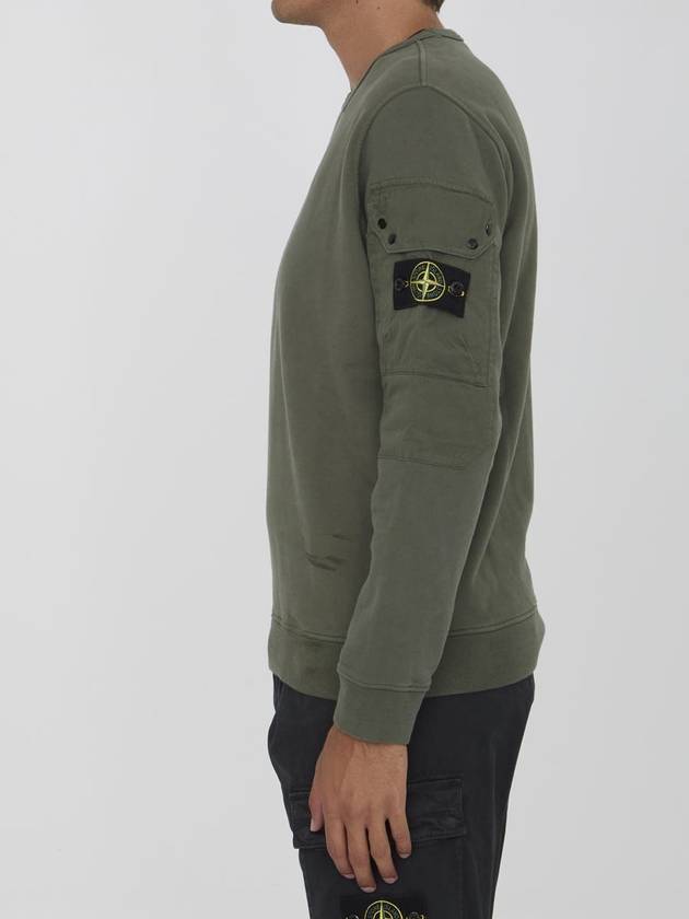 Brushed Organic Cotton Fleece Sweatshirt Green - STONE ISLAND - BALAAN 4