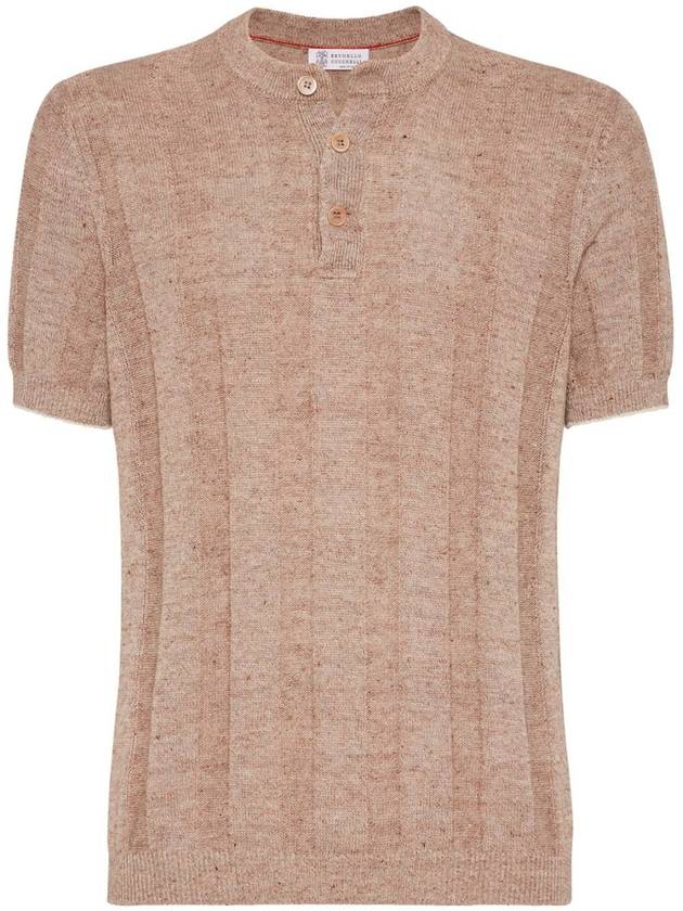 Brunello Cucinelli Textured Rib Knit T-Shirt With Henley Collar - BRUNELLO CUCINELLI - BALAAN 1