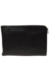 Intrecciato Weaving Zipper Clutch Bag Black - BOTTEGA VENETA - BALAAN 2