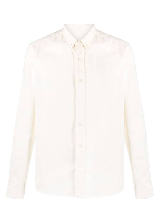 Men's Heart Logo Patch Oxford Long Sleeve Shirt White - AMI - BALAAN.