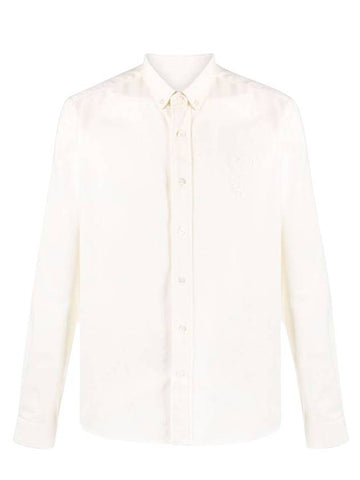 Men's Heart Logo Patch Oxford Long Sleeve Shirt White - AMI - BALAAN.