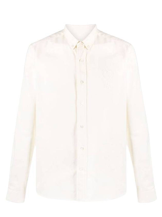 Men's Heart Logo Patch Oxford Long Sleeve Shirt White - AMI - BALAAN.