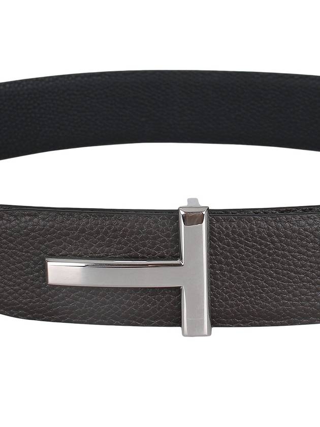 Sliver Soft Grain Leather T Icon Belt Brown Black - TOM FORD - BALAAN 8