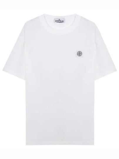 Pisato Effect Logo Patch Short Sleeve T-Shirt White - STONE ISLAND - BALAAN 2