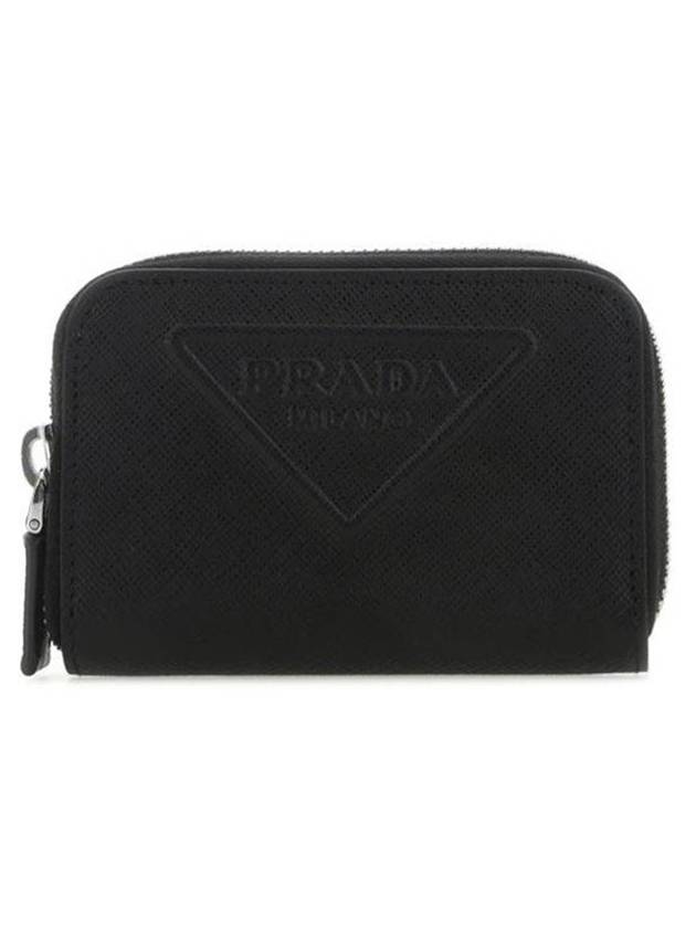 Embossed Logo Saffiano Leather Coin Purse Black - PRADA - BALAAN 1