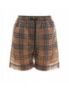 Women's Semi-Sheer Check Banding Shorts Brown - BURBERRY - BALAAN.