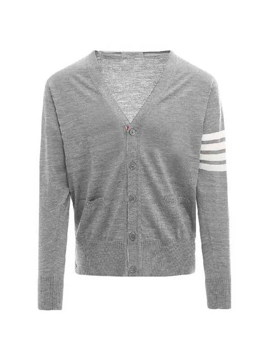 Men's Sustainable Classic Diagonal Wool Cardigan Pale Grey - THOM BROWNE - BALAAN 2