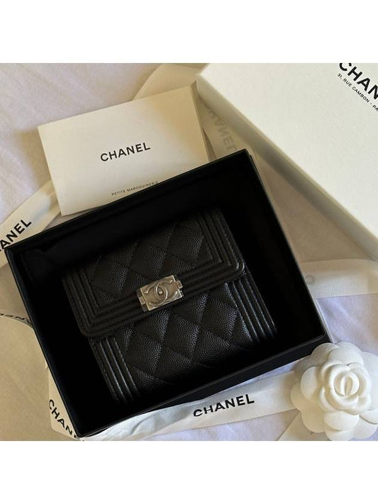 Boy  Small Flap Wallet Caviar Leather & Ruthenium Black - CHANEL - BALAAN 2