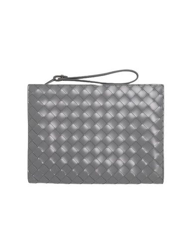 Intrecciato Brushed Strap Clutch Bag Light Grey - BOTTEGA VENETA - BALAAN 1