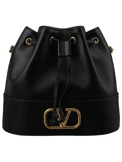 V Logo Chain Leather Bucket Bag Black - VALENTINO - BALAAN 2