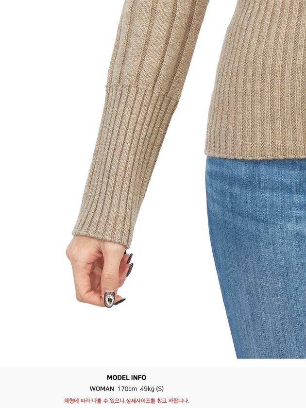 Ribbed Knit Turtleneck Beige Turf Melange - TORY BURCH - BALAAN 9