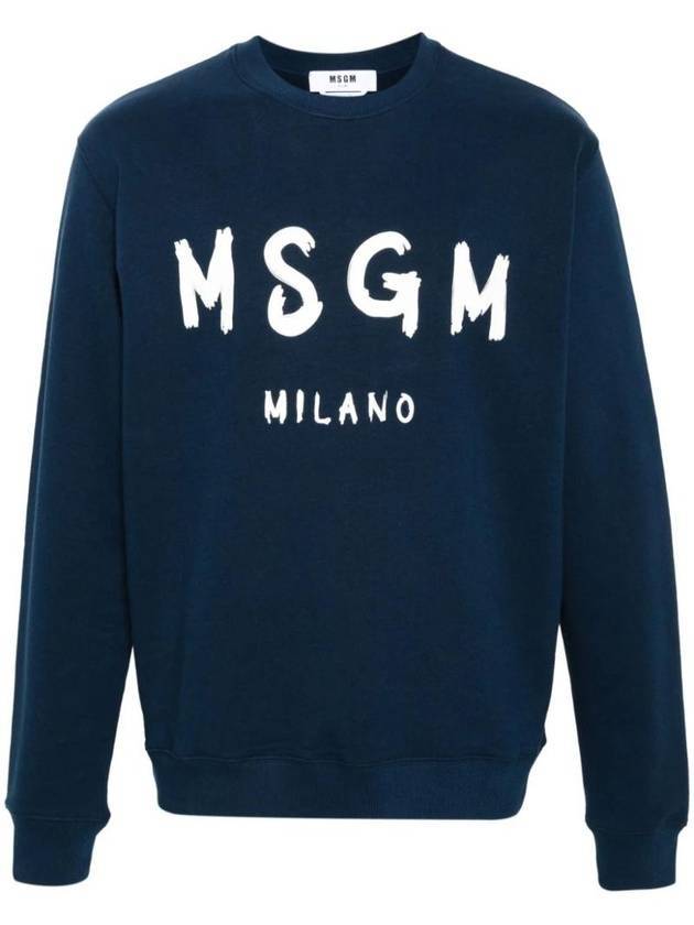 Brushed Logo Cotton Sweatshirt Navy - MSGM - BALAAN 1