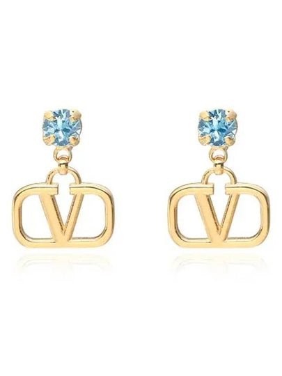 V Logo Crystal Drop Earrings Gold - VALENTINO - BALAAN 2