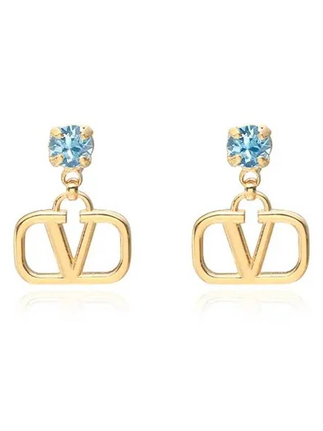 V Logo Crystal Drop Earrings Gold - VALENTINO - BALAAN 2