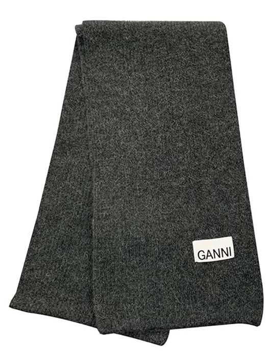 Logo Label Wool Blend Muffler Grey - GANNI - BALAAN 2