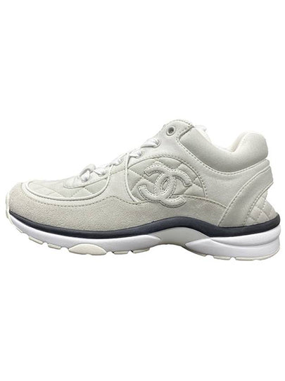 CC Logo Fabric Suede Low-Top Sneakers Light Grey - CHANEL - BALAAN 2