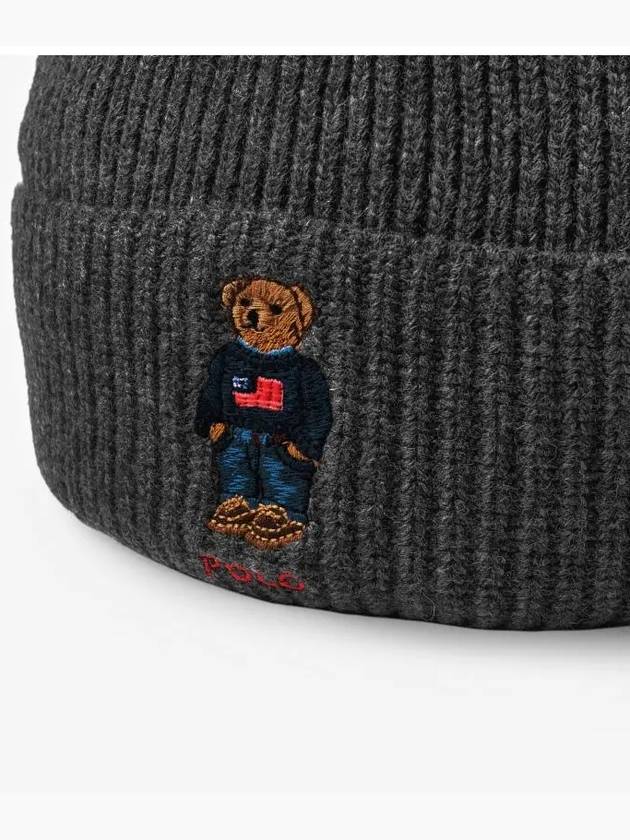 Embroidered Bear Knit Wool Beanie Charcoal - POLO RALPH LAUREN - BALAAN 4