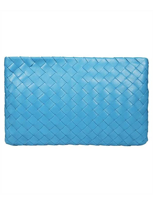 Intrecciato Medium Clutch Bag Blue - BOTTEGA VENETA - BALAAN 1