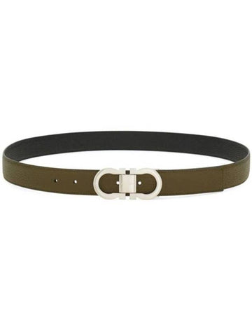 Gancini Reversible Leather Belt Olive - SALVATORE FERRAGAMO - BALAAN 1