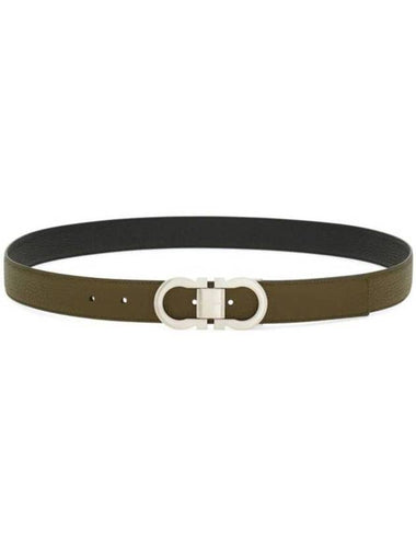 Gancini Reversible Leather Belt Olive - SALVATORE FERRAGAMO - BALAAN 1