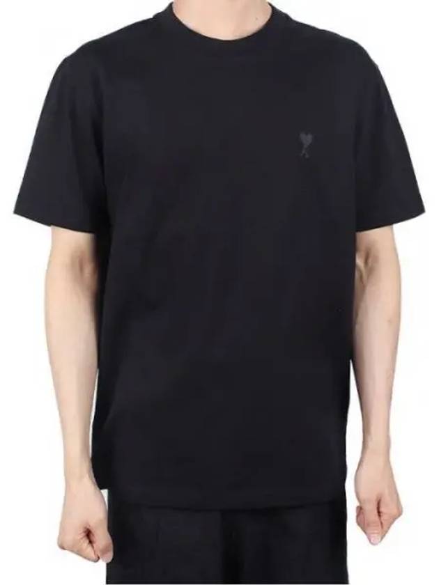 Heart Logo Cotton Short Sleeve T-Shirt Black - AMI - BALAAN 2