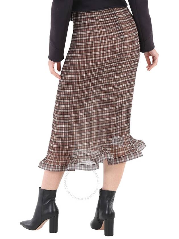 Burberry Ladies Mahogany Check Plisse Ruffle Detail Skirt, Brand Size 8 (US Size 6) - BURBERRY - BALAAN 3