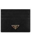 Saffiano Leather Triangle Logo Card Wallet Black Gold - PRADA - BALAAN 2