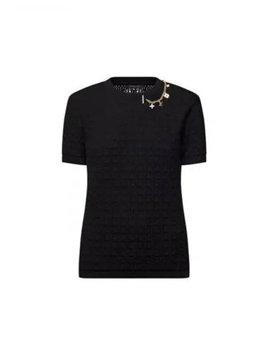 Lace Knit Bag Charm Accessories T shirt Black 1AFZLV - LOUIS VUITTON - BALAAN 1